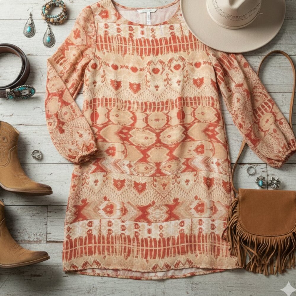 Sweet Storm Cold-Shoulder Ikat Print Dress